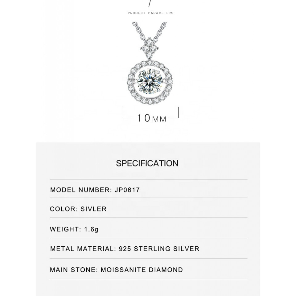 1Ct Moissanite Diamond 925 Sterling Silver Jewelry Round Moissanite Necklace 